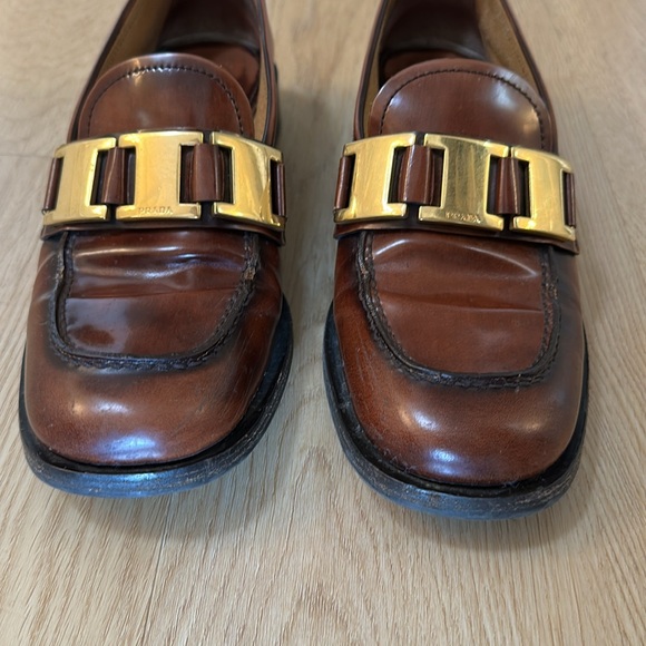 Prada Brown Leather and Golf Hardware Loafers - size 39 - Picture 5 of 6